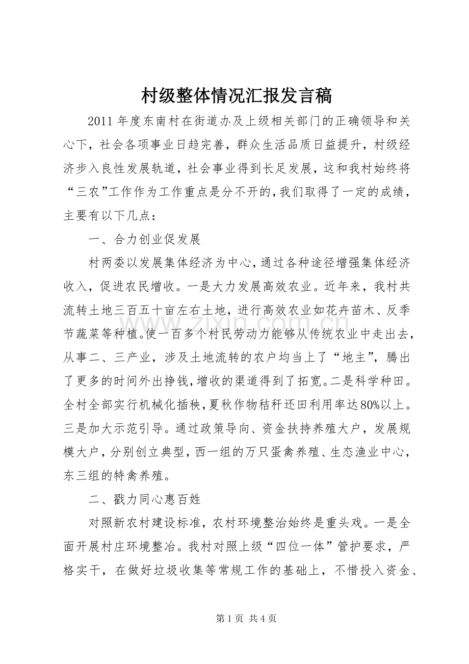村级整体情况汇报发言_1.docx_第1页