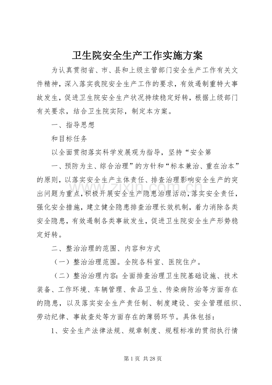 卫生院安全生产工作方案.docx_第1页