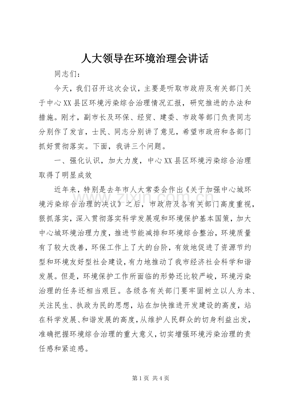 人大领导在环境治理会讲话.docx_第1页