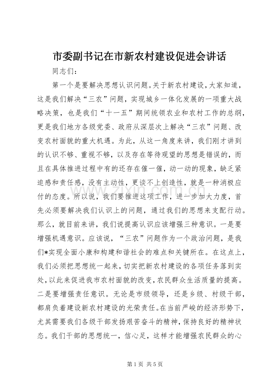 市委副书记在市新农村建设促进会讲话.docx_第1页