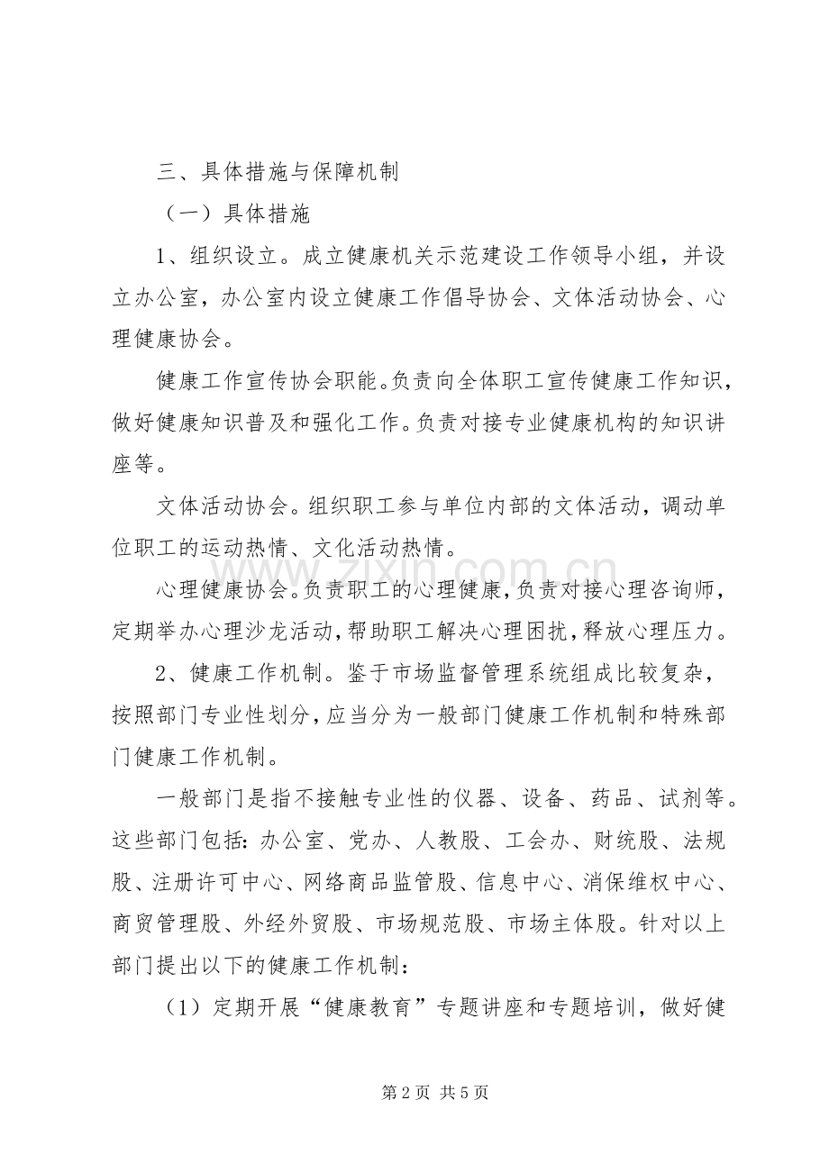 XX年市场监督管理局开展“健康机关”示范建设的工作实施方案.docx_第2页