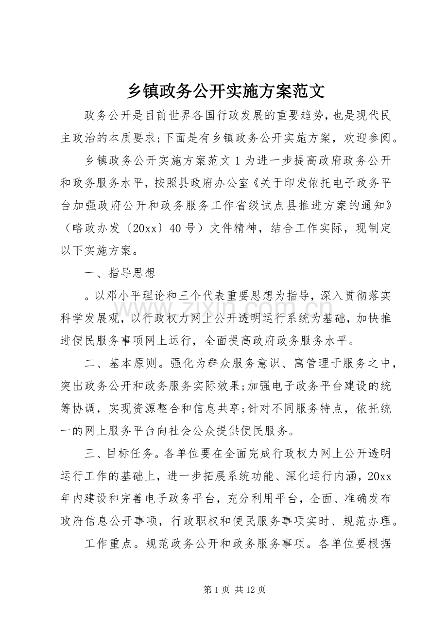 乡镇政务公开方案范文.docx_第1页