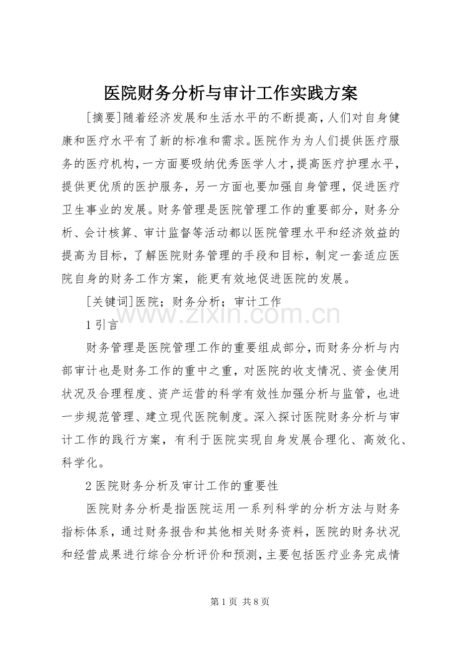 医院财务分析与审计工作实践实施方案.docx_第1页