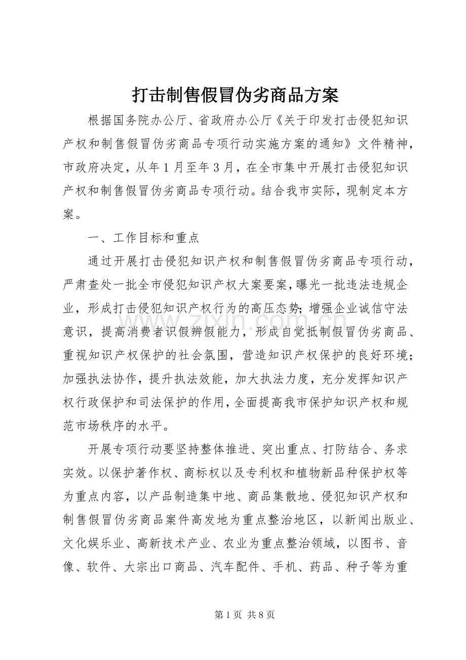 打击制售假冒伪劣商品实施方案.docx_第1页
