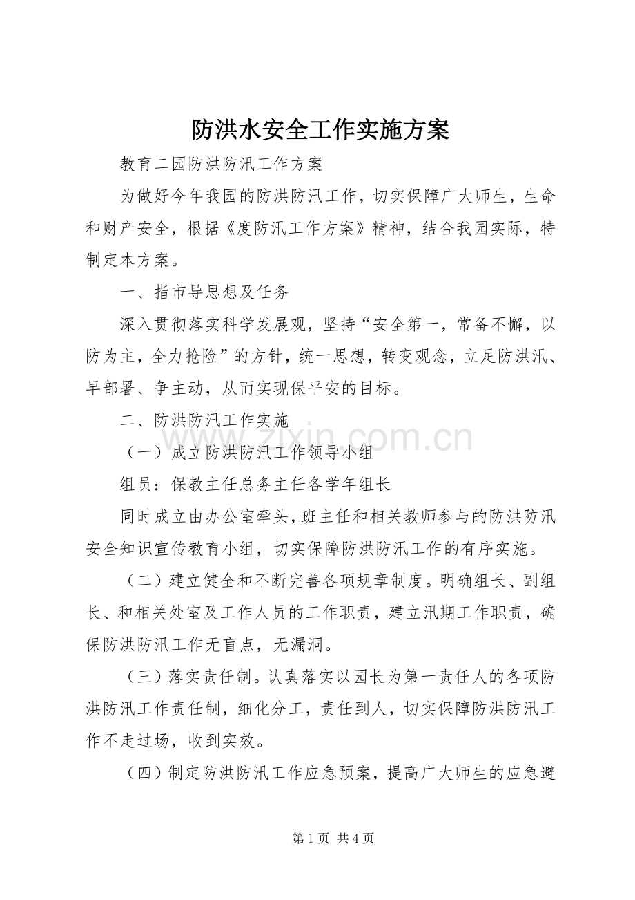 防洪水安全工作方案 .docx_第1页
