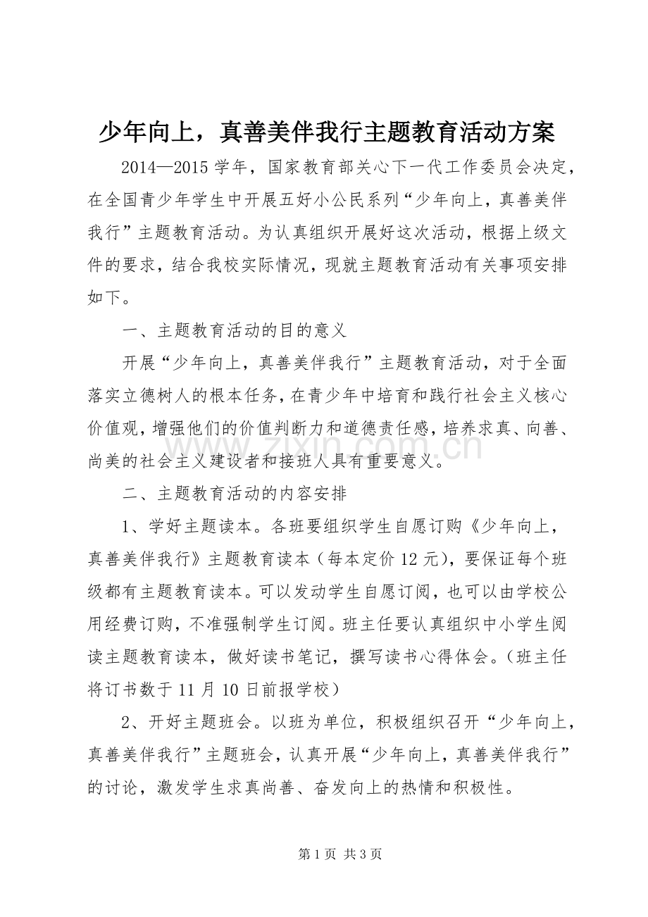 少年向上真善美伴我行主题教育活动实施方案.docx_第1页
