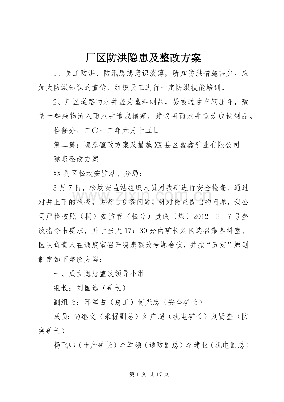 厂区防洪隐患及整改实施方案.docx_第1页