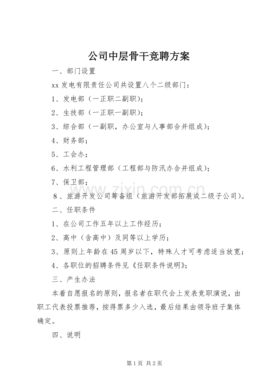 公司中层骨干竞聘实施方案.docx_第1页