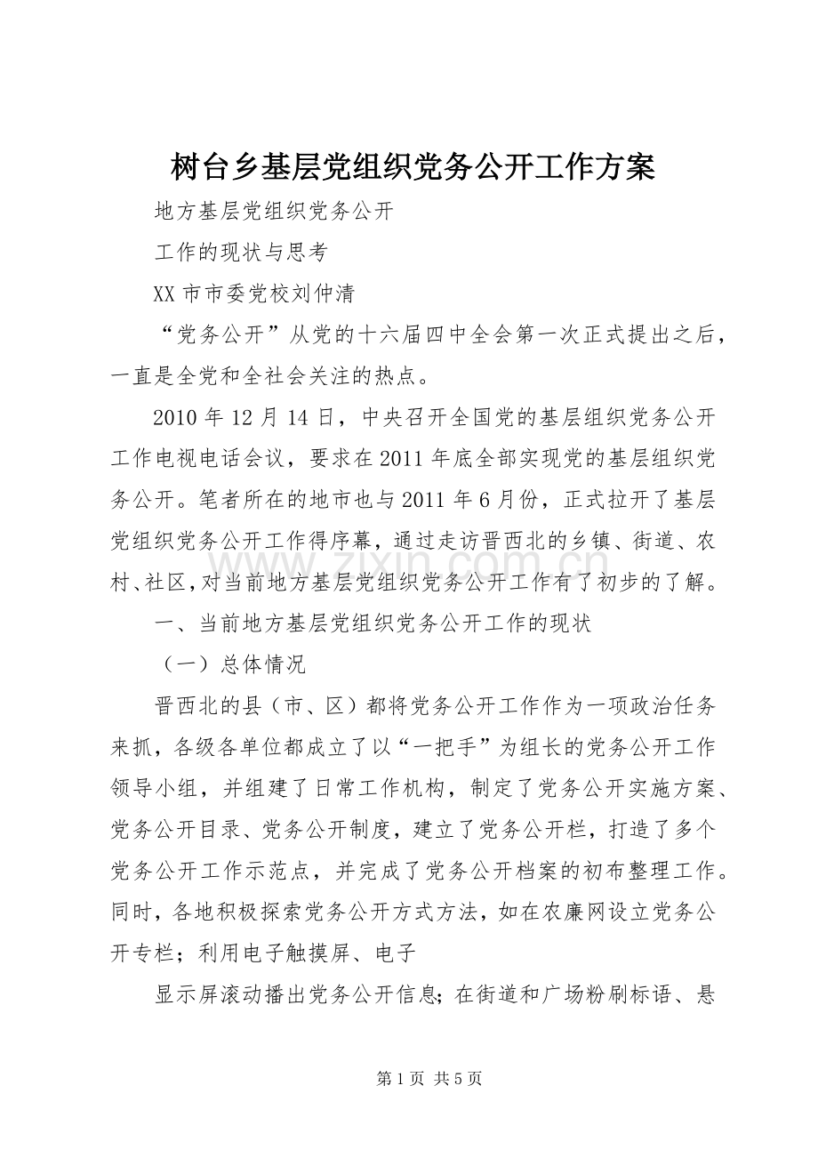 树台乡基层党组织党务公开工作实施方案 .docx_第1页