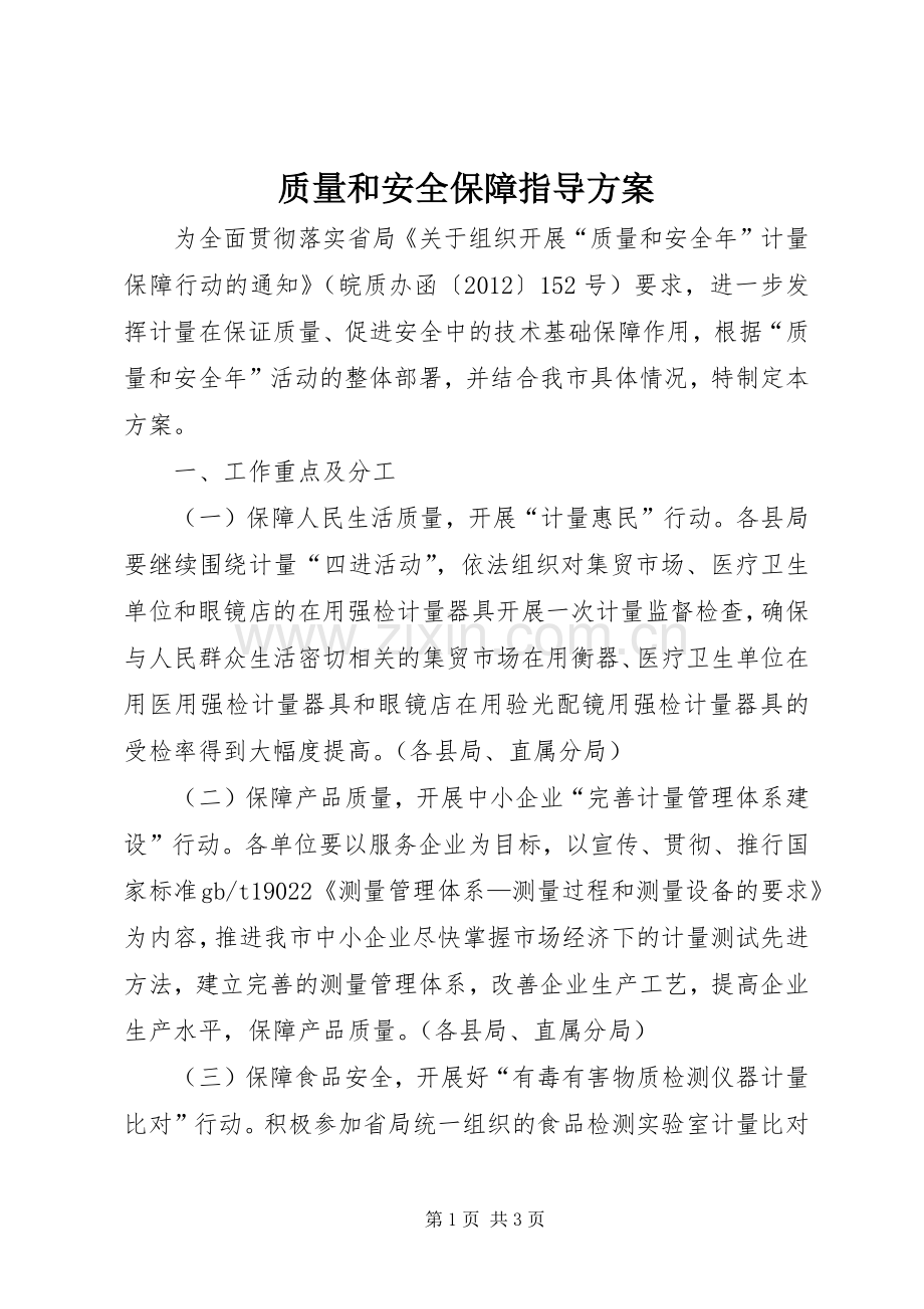 质量和安全保障指导实施方案.docx_第1页