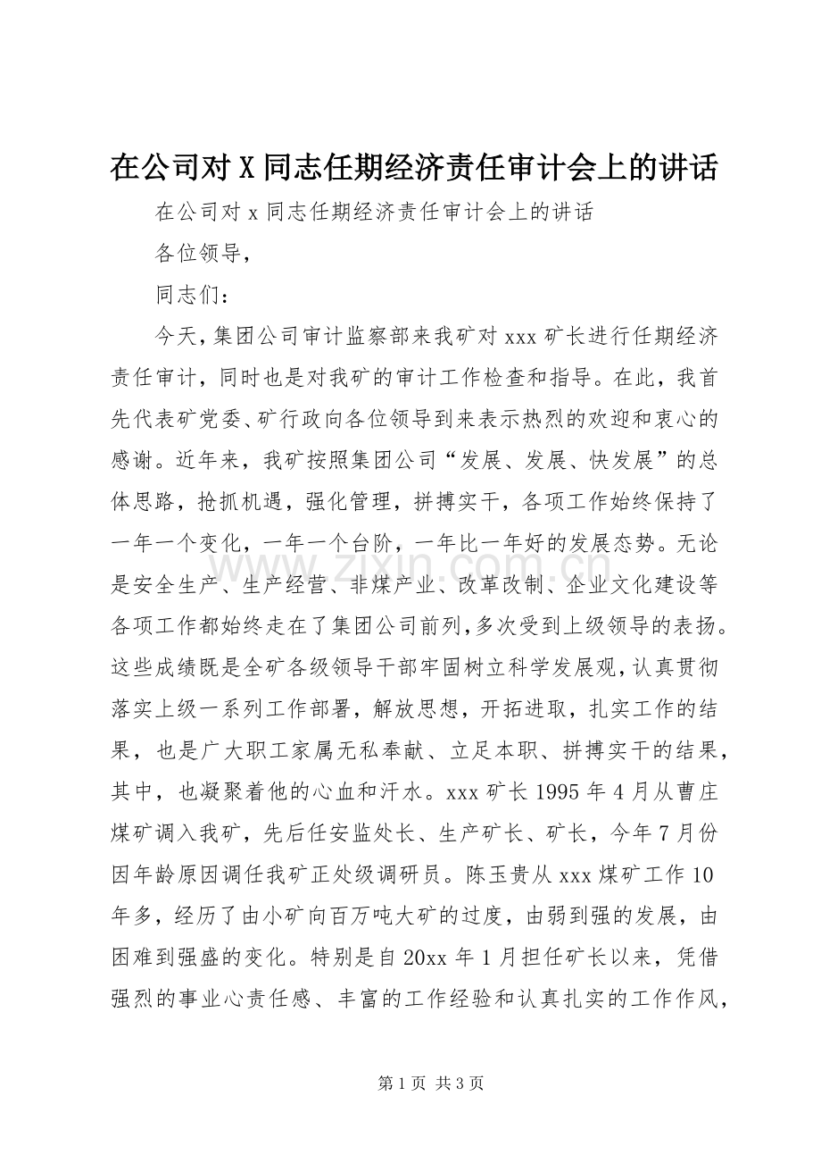 在公司对X同志任期经济责任审计会上的讲话.docx_第1页