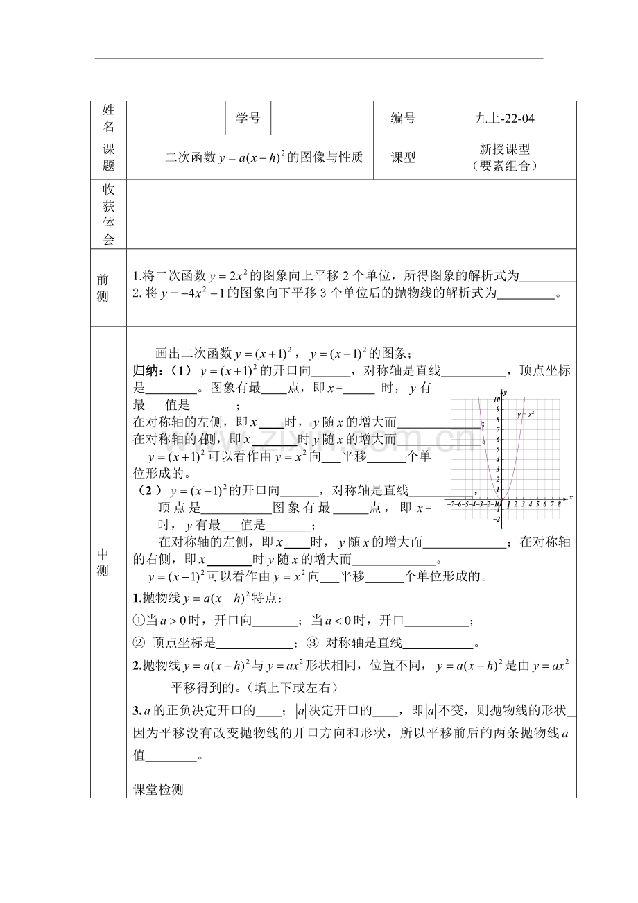 二次函数y=a(x-h)平方的图像.doc_第1页