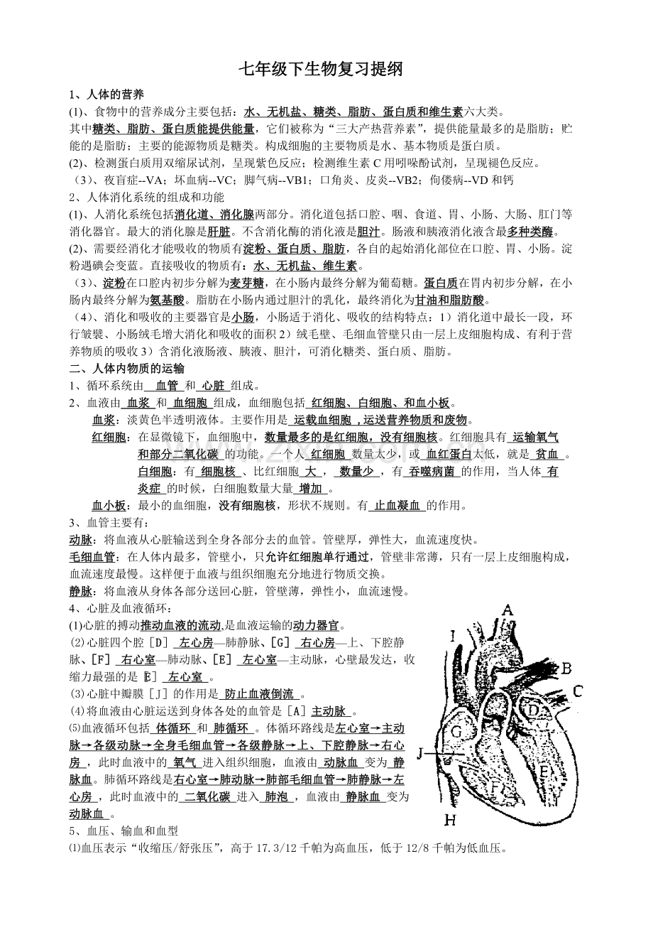 七年级下生物复习提纲.doc_第1页
