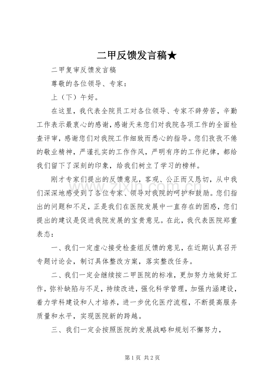 二甲反馈发言稿★.docx_第1页