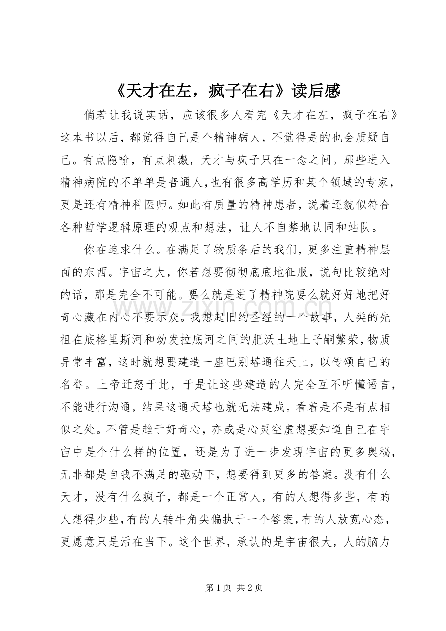 《天才在左疯子在右》读后感 .docx_第1页