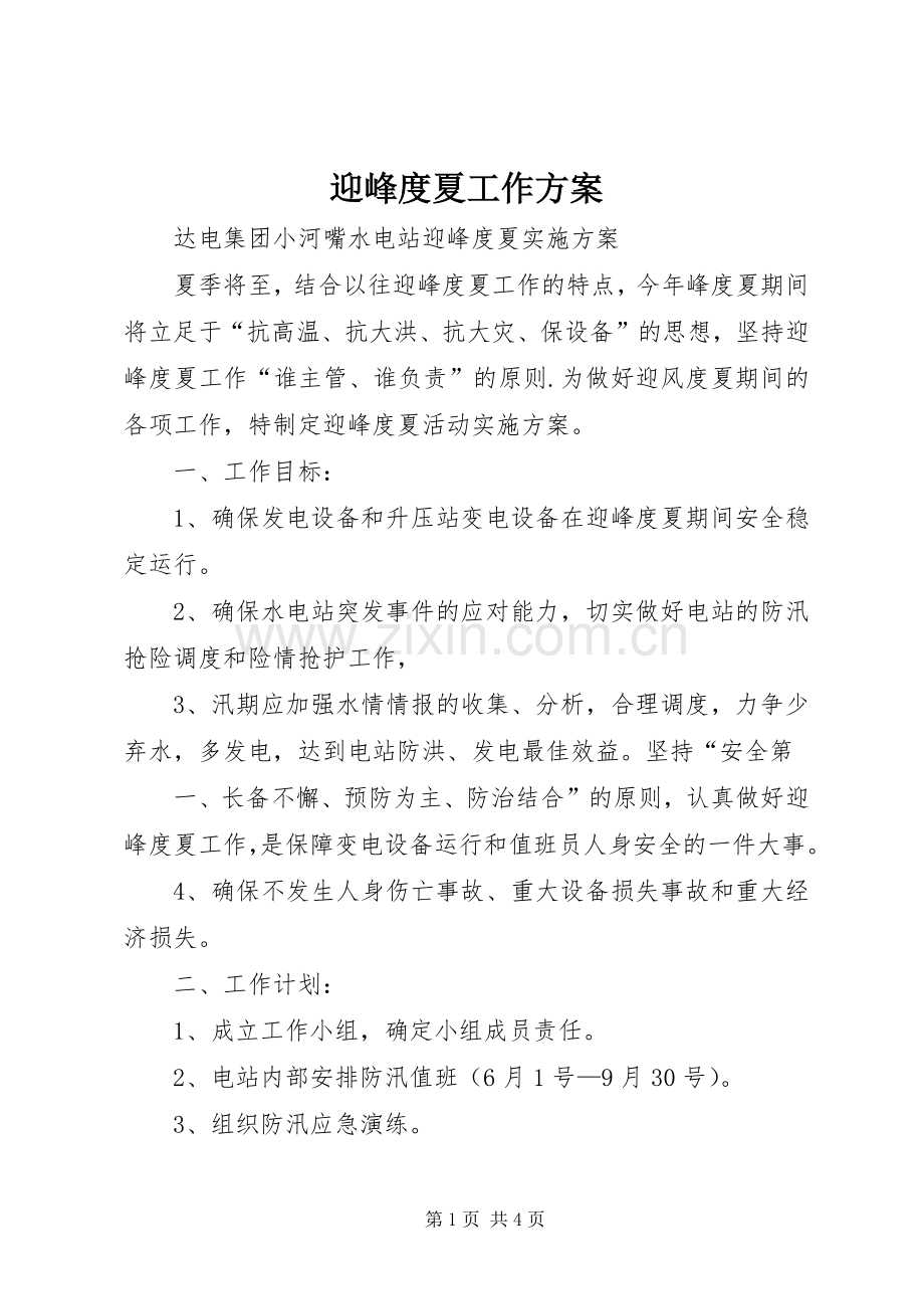 迎峰度夏工作实施方案.docx_第1页