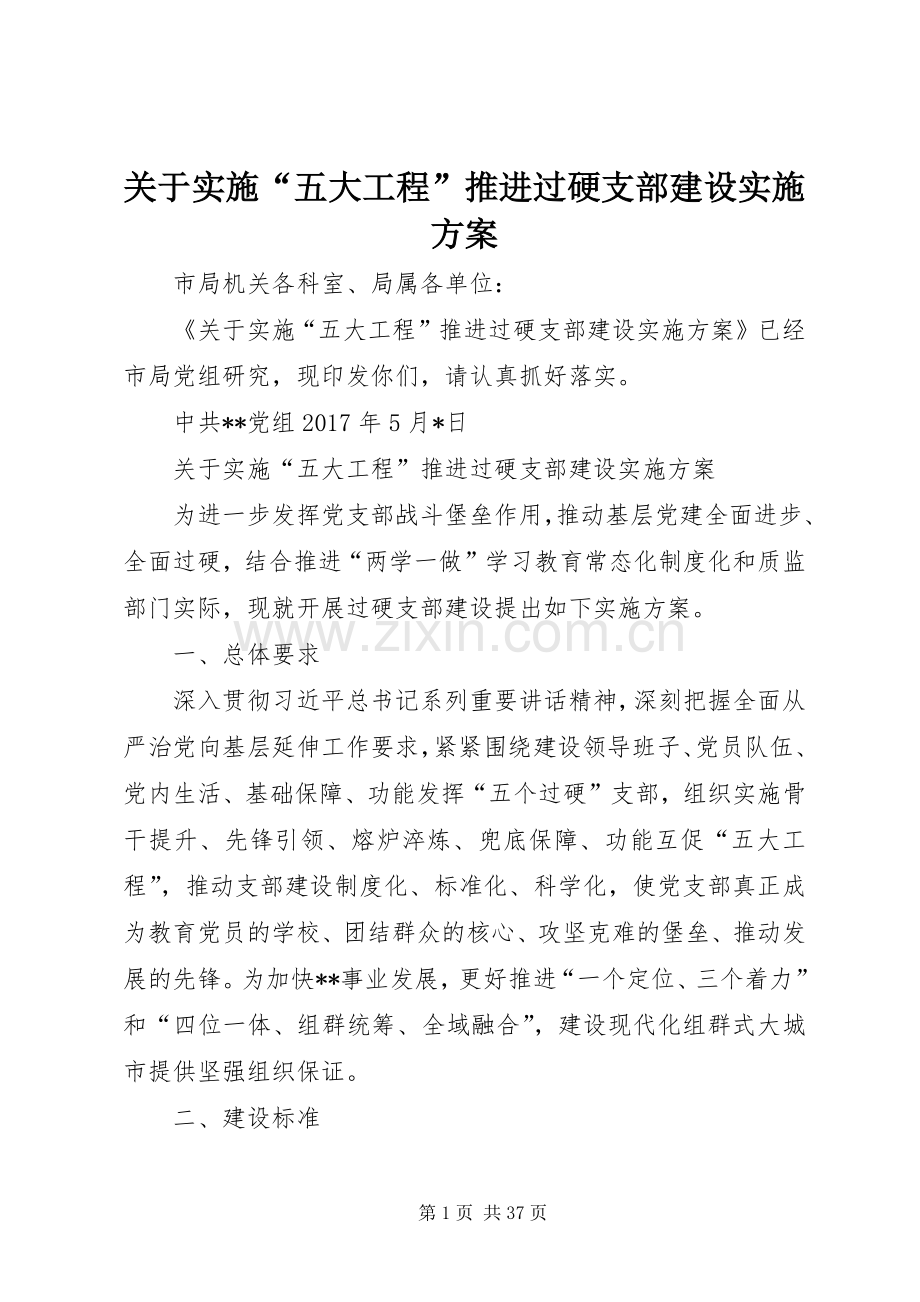关于实施“五大工程”推进过硬支部建设方案.docx_第1页