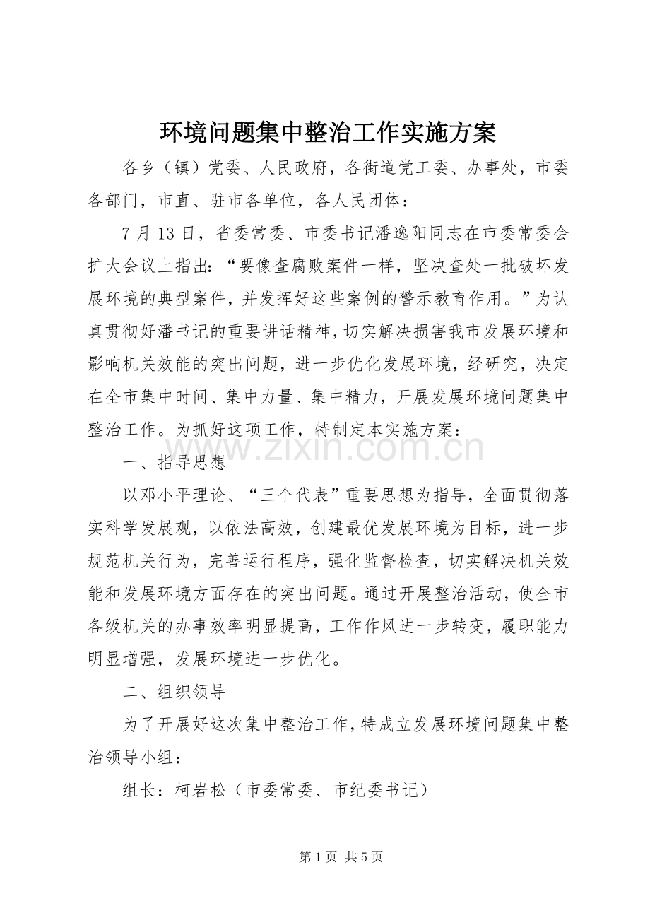 环境问题集中整治工作方案.docx_第1页
