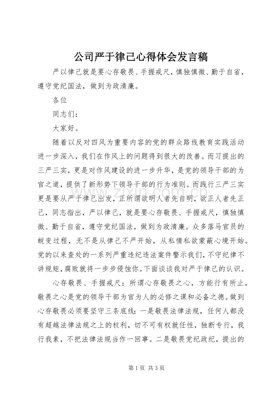 公司严于律己心得体会发言.docx_第1页