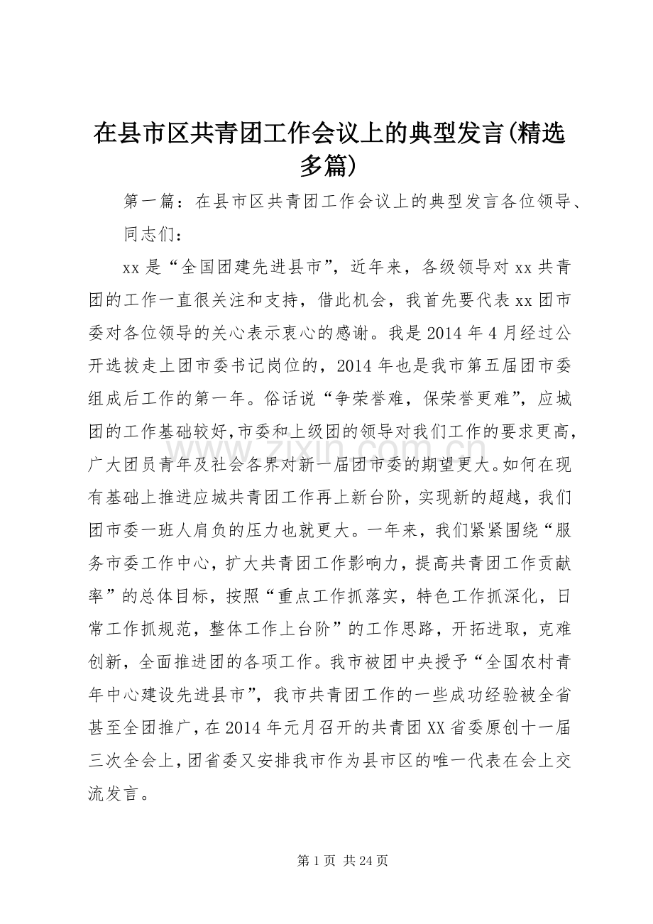 在县市区共青团工作会议上的典型发言(多篇).docx_第1页