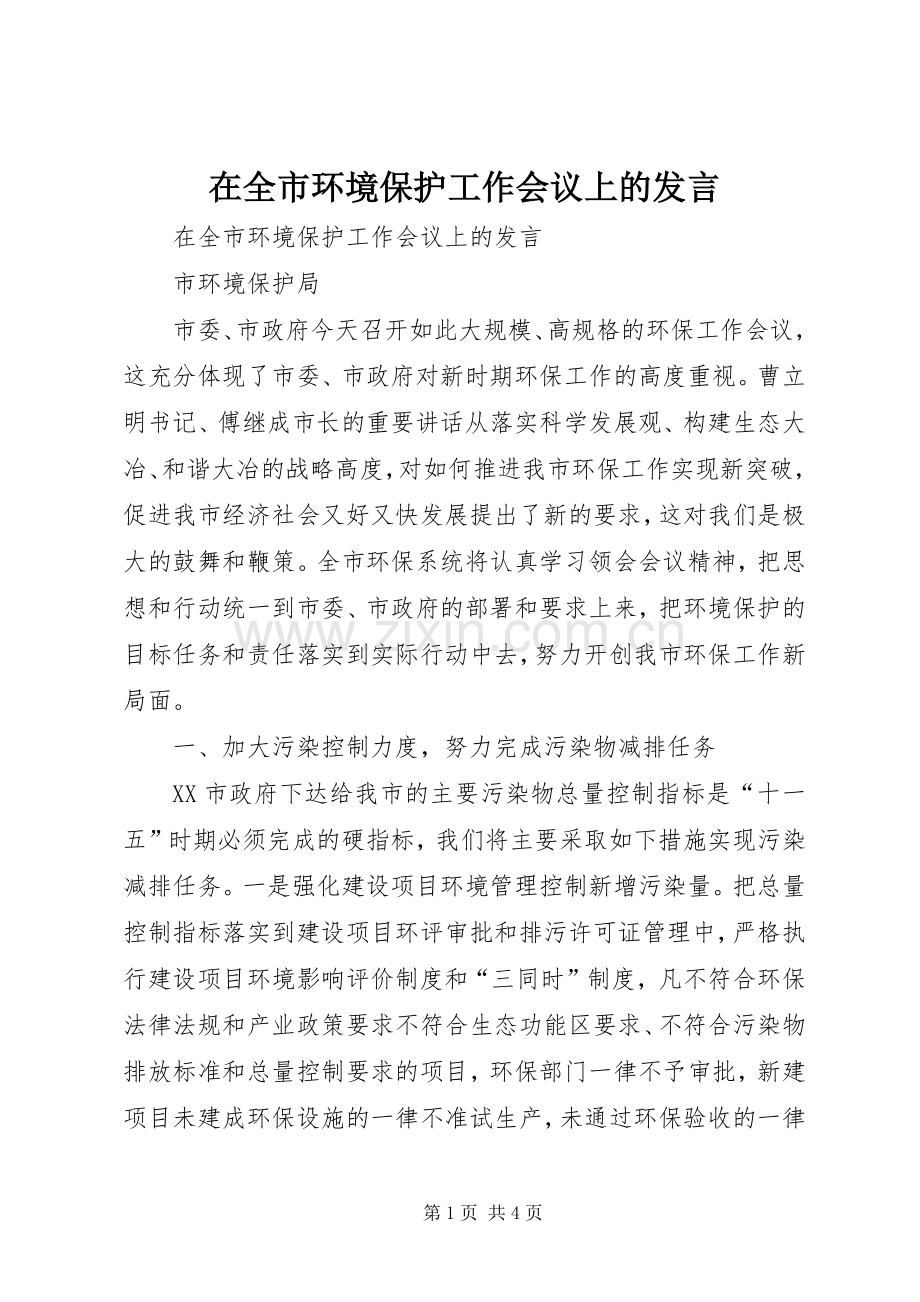 在全市环境保护工作会议上的发言.docx_第1页