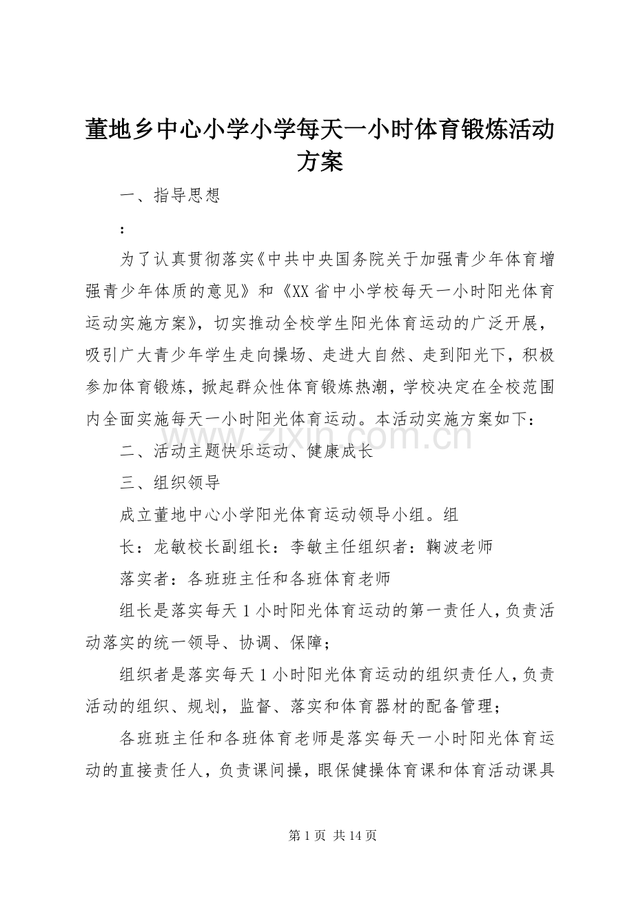 董地乡中心小学小学每天一小时体育锻炼活动实施方案.docx_第1页