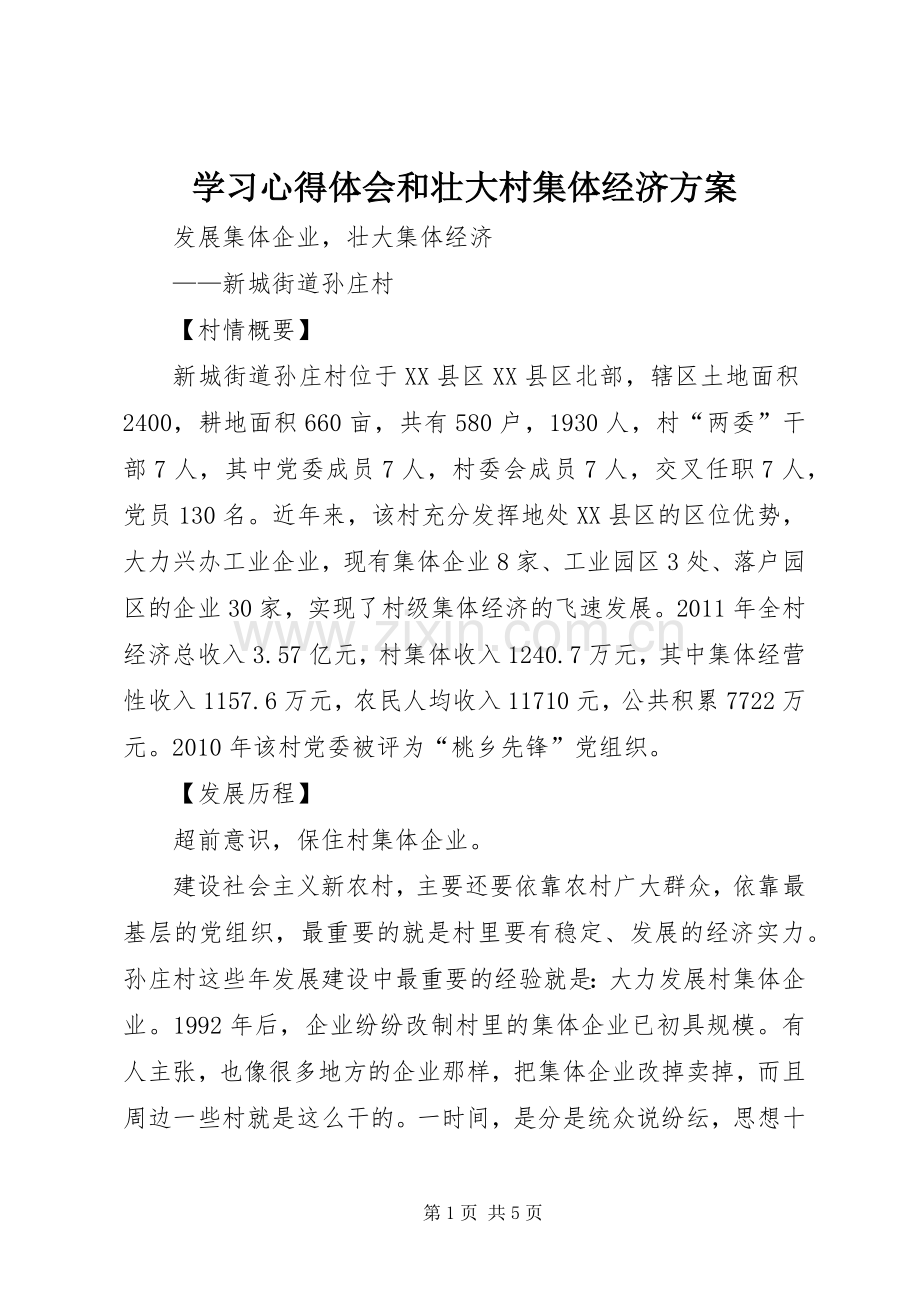 学习心得体会和壮大村集体经济实施方案 .docx_第1页