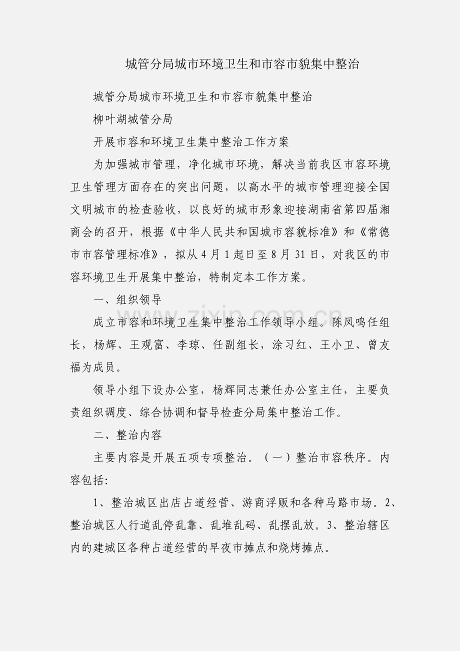 城管分局城市环境卫生和市容市貌集中整治.docx_第1页