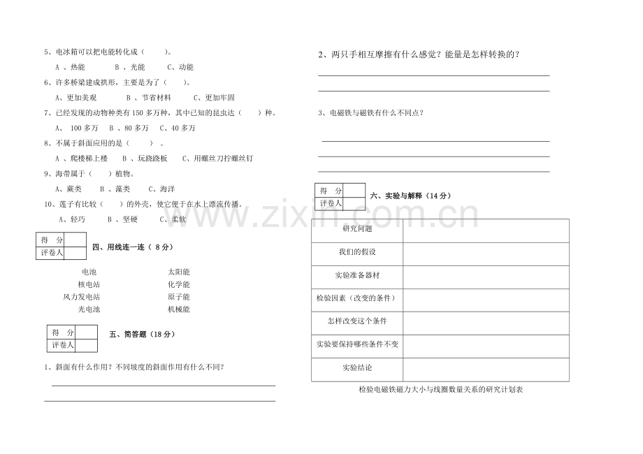 雨洒小学2018―2019学年第一学期六年级科学期末试卷.doc_第2页