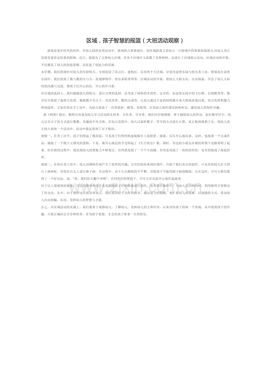 区域孩子智慧的摇篮（大班活动观察）.doc_第1页