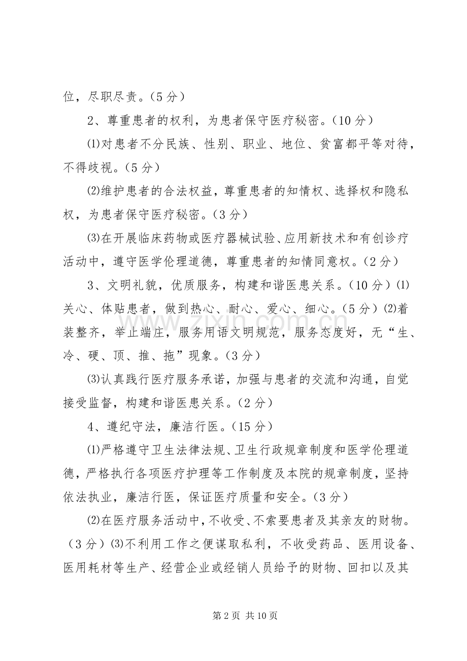 XX县区那霍卫生院医务人员医德医风考评制度方案.docx_第2页