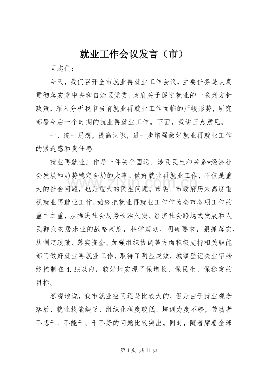 就业工作会议发言稿（市）.docx_第1页