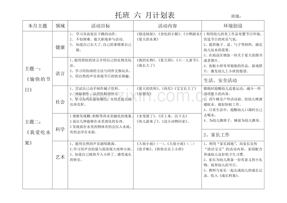 幼儿园托班六月计划表.doc_第1页