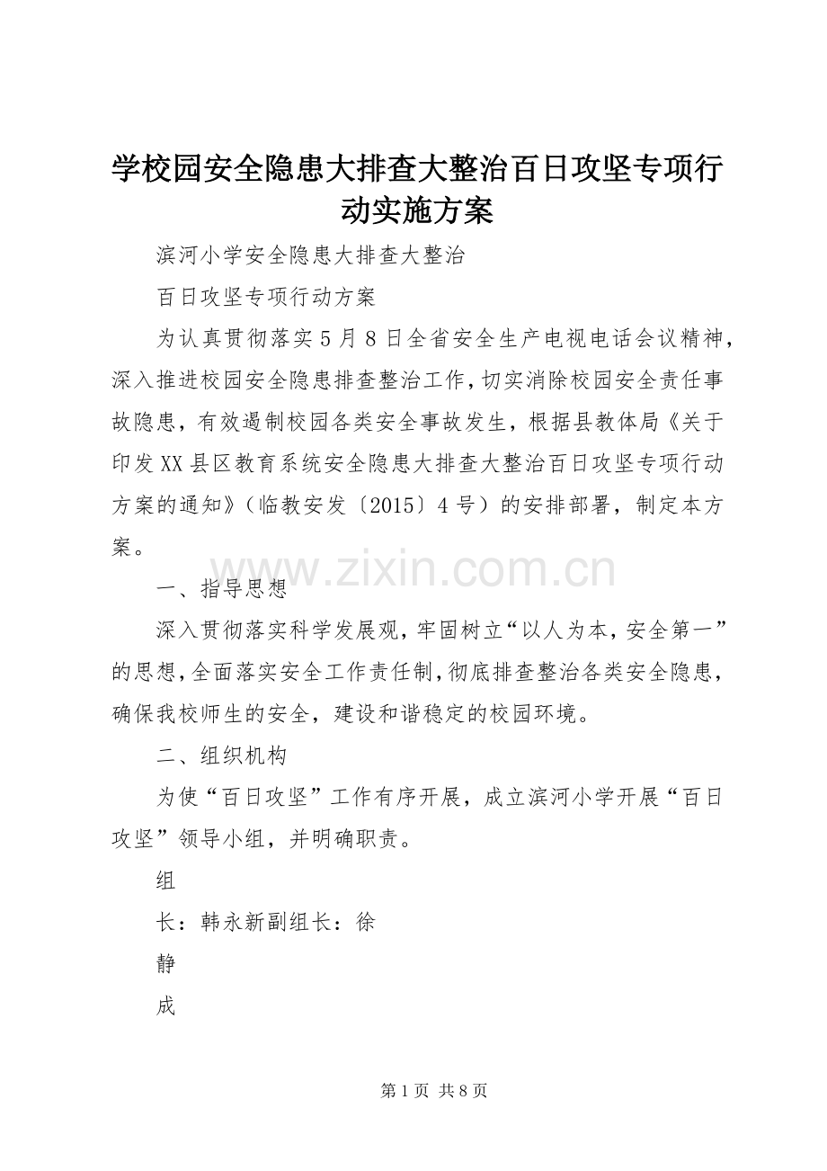 学校园安全隐患大排查大整治百日攻坚专项行动方案.docx_第1页