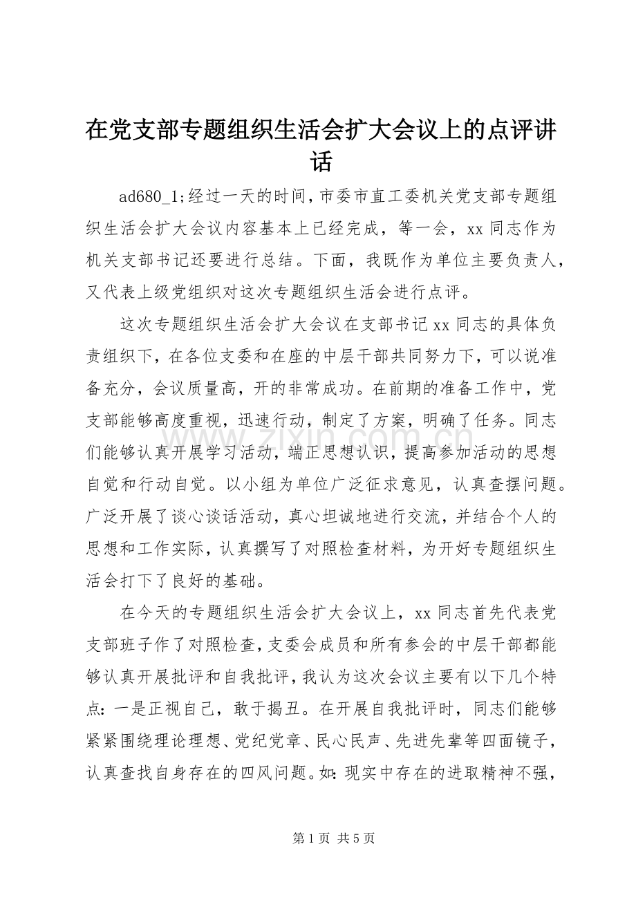 在党支部专题组织生活会扩大会议上的点评讲话.docx_第1页