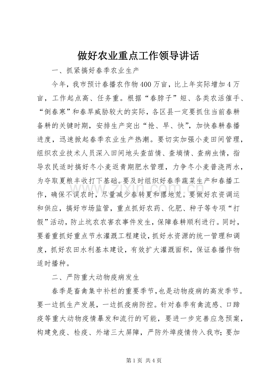 做好农业重点工作领导讲话.docx_第1页