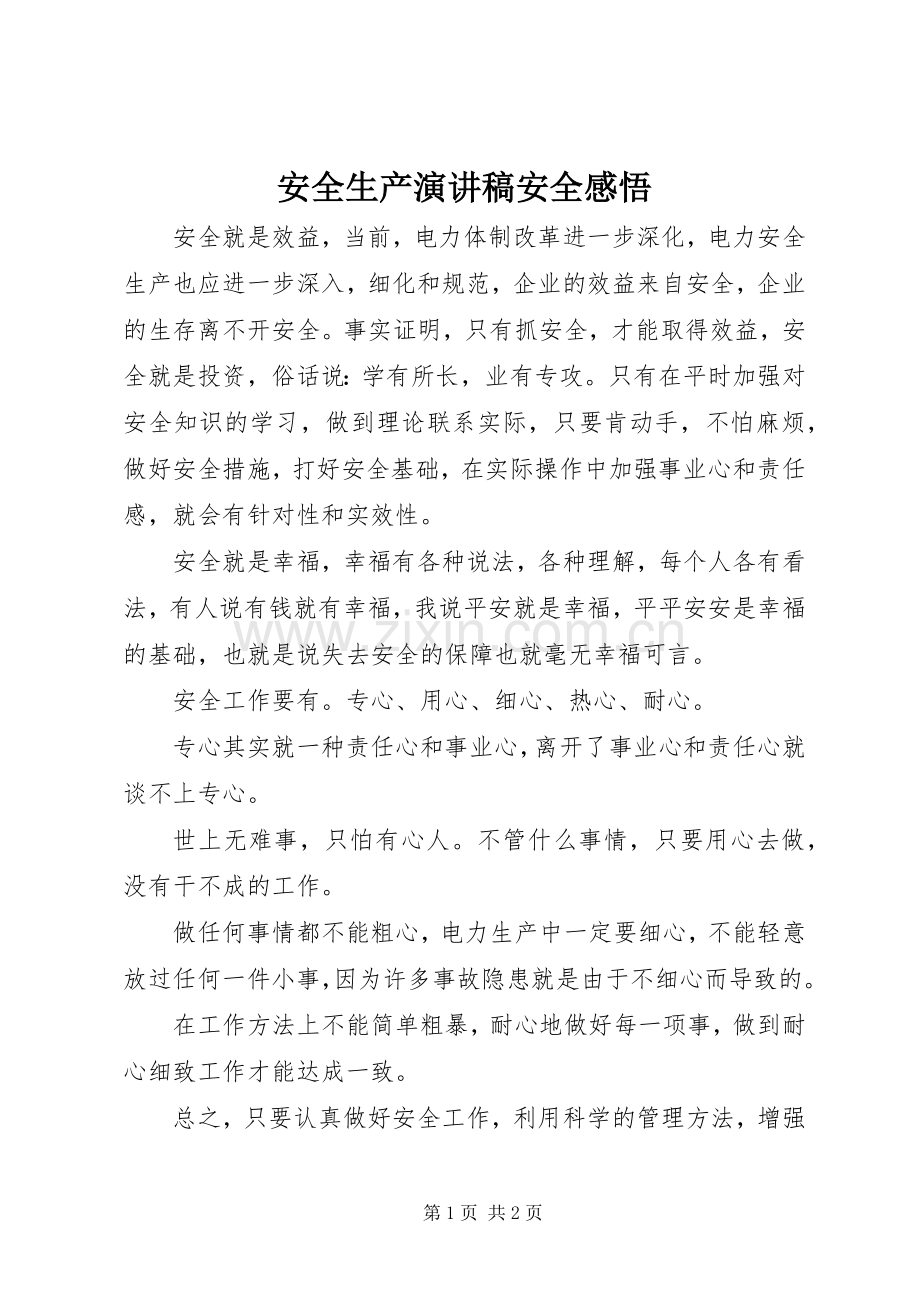 安全生产演讲稿安全感悟.docx_第1页