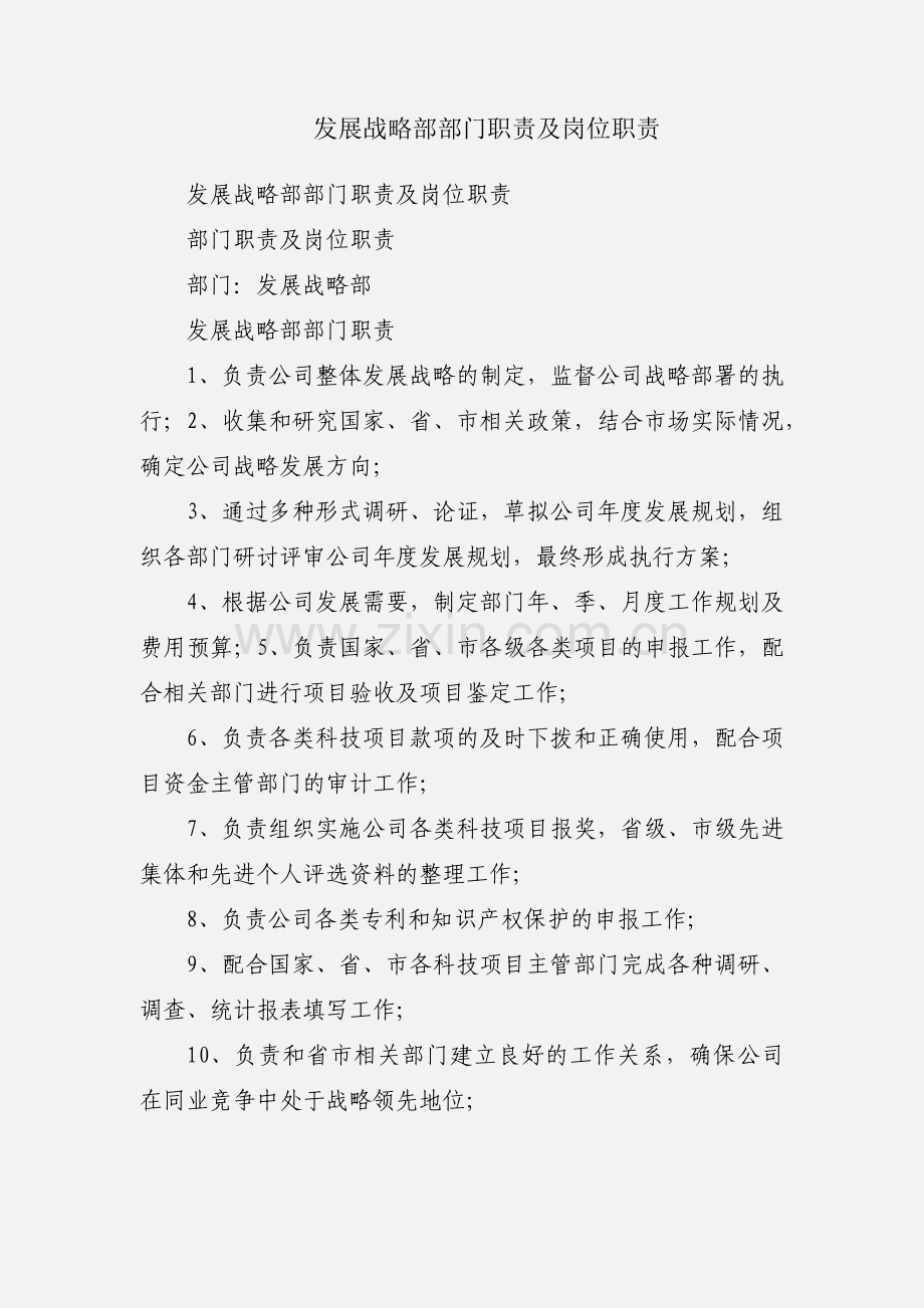 发展战略部部门职责及岗位职责.docx_第1页