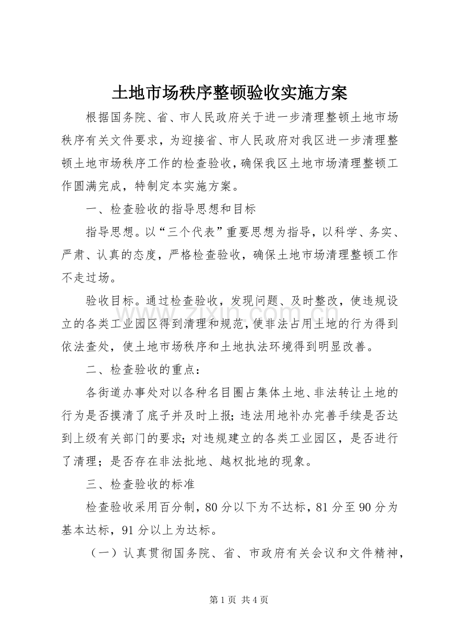 土地市场秩序整顿验收方案.docx_第1页