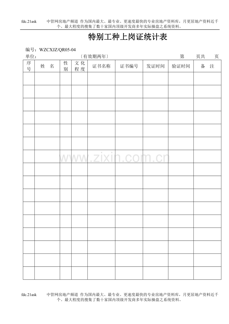 特殊工种上岗证统计表.doc_第1页