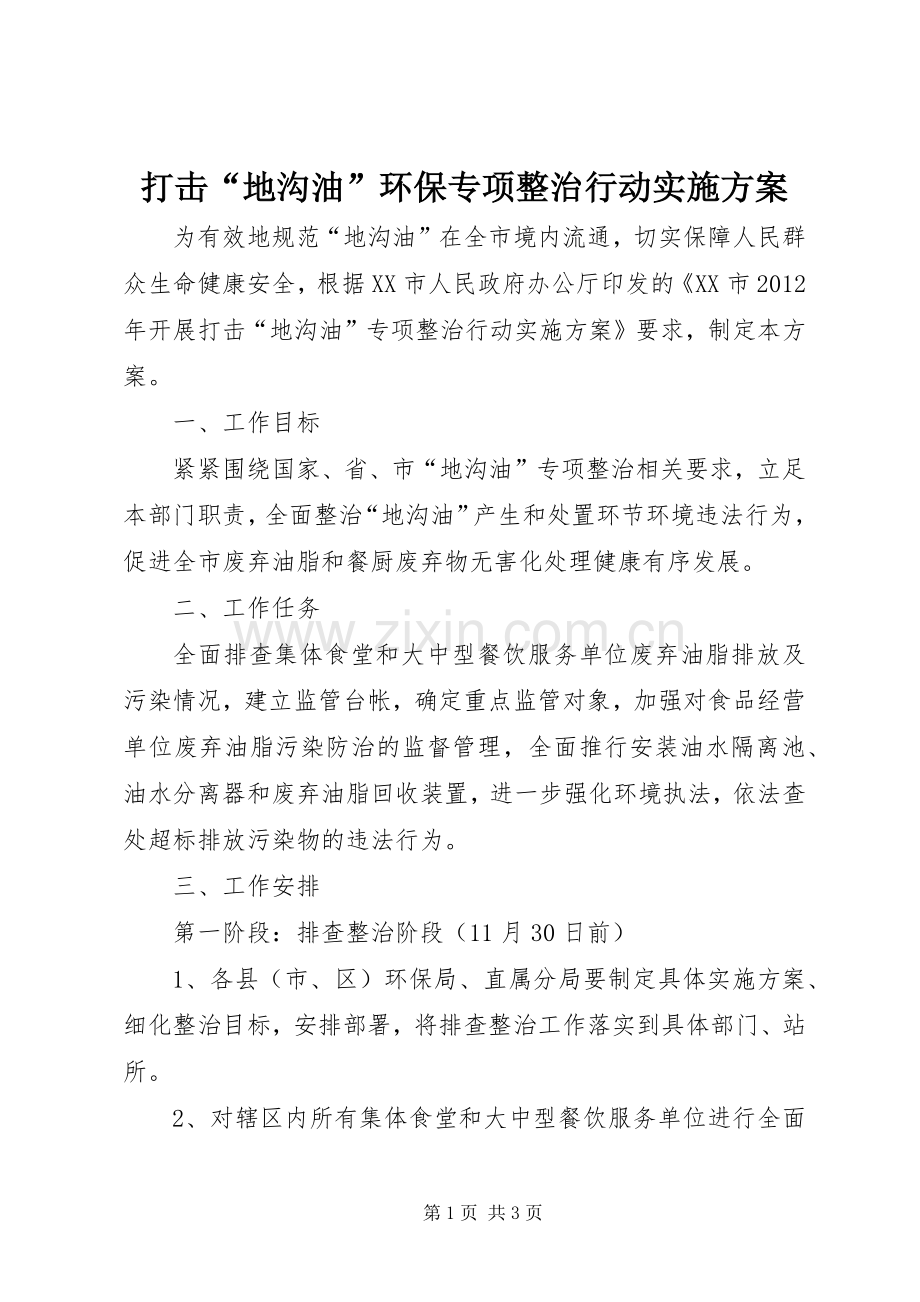打击“地沟油”环保专项整治行动方案.docx_第1页