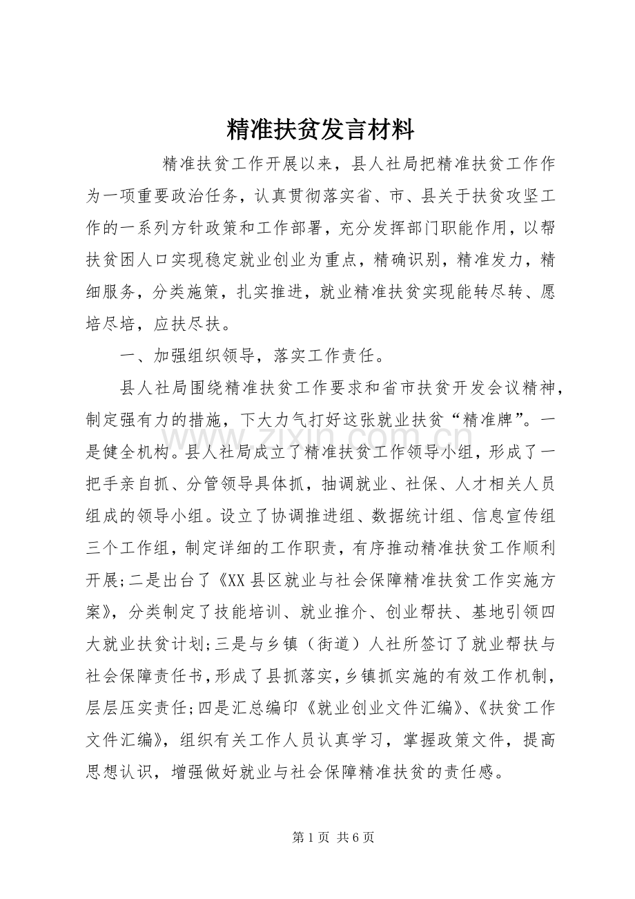 精准扶贫发言材料提纲范文.docx_第1页
