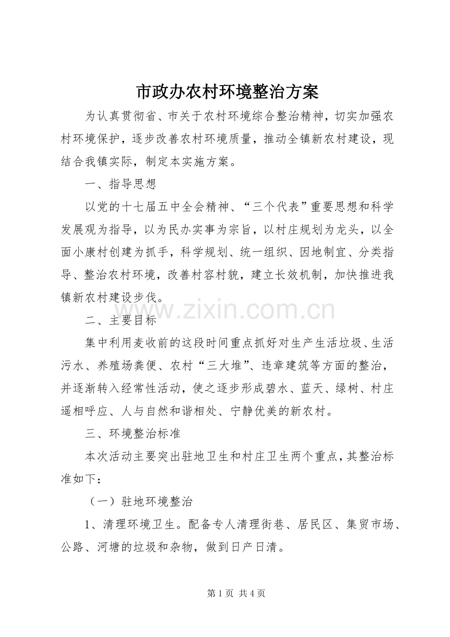 市政办农村环境整治实施方案.docx_第1页