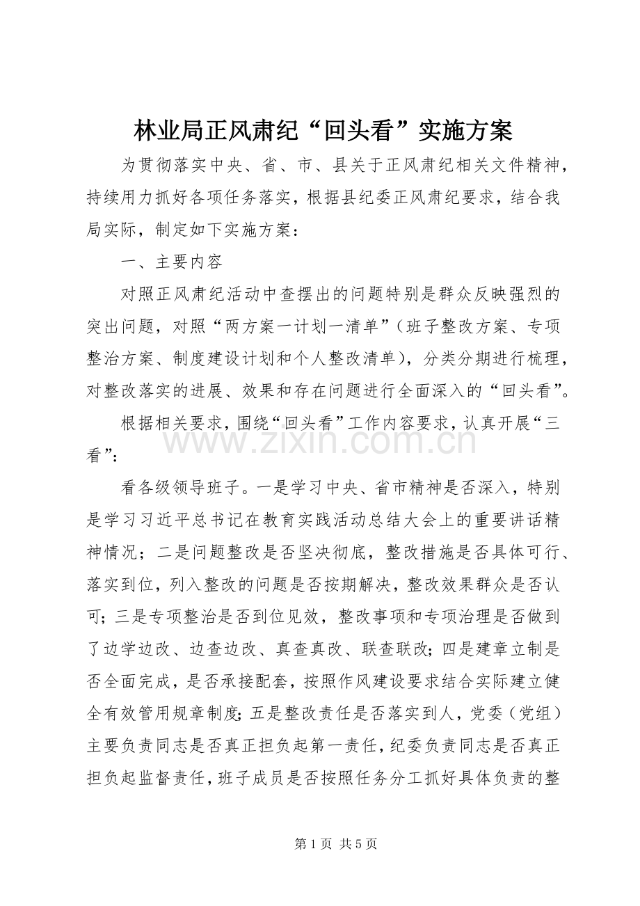 林业局正风肃纪“回头看”方案.docx_第1页