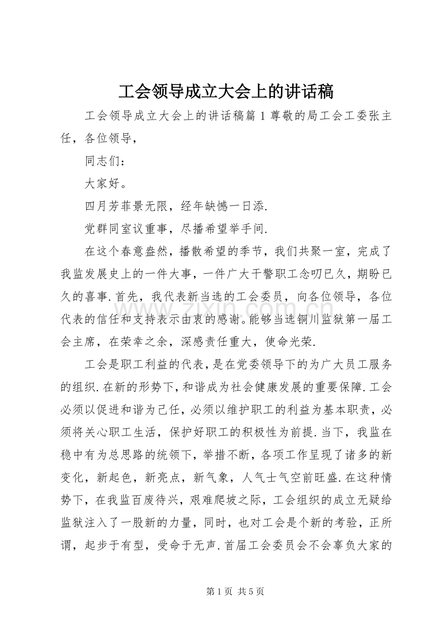 工会领导成立大会上的讲话稿.docx_第1页
