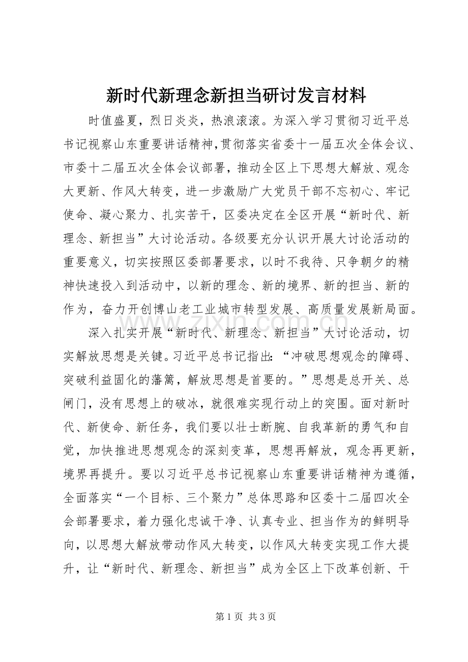 新时代新理念新担当研讨发言材料提纲.docx_第1页