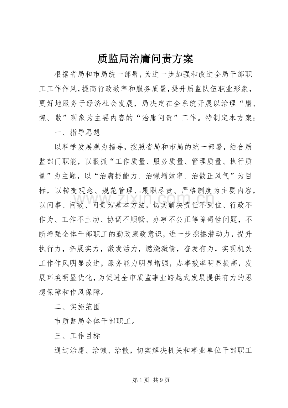 质监局治庸问责实施方案.docx_第1页