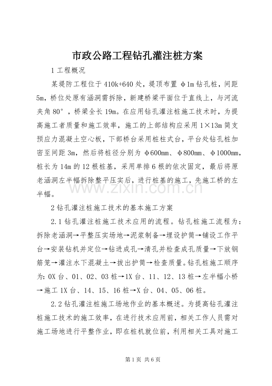 市政公路工程钻孔灌注桩实施方案.docx_第1页