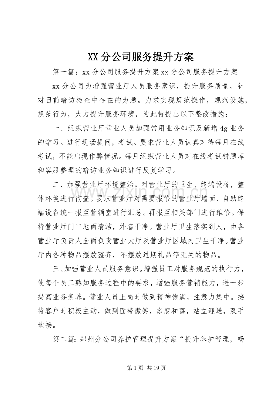 XX分公司服务提升实施方案.docx_第1页