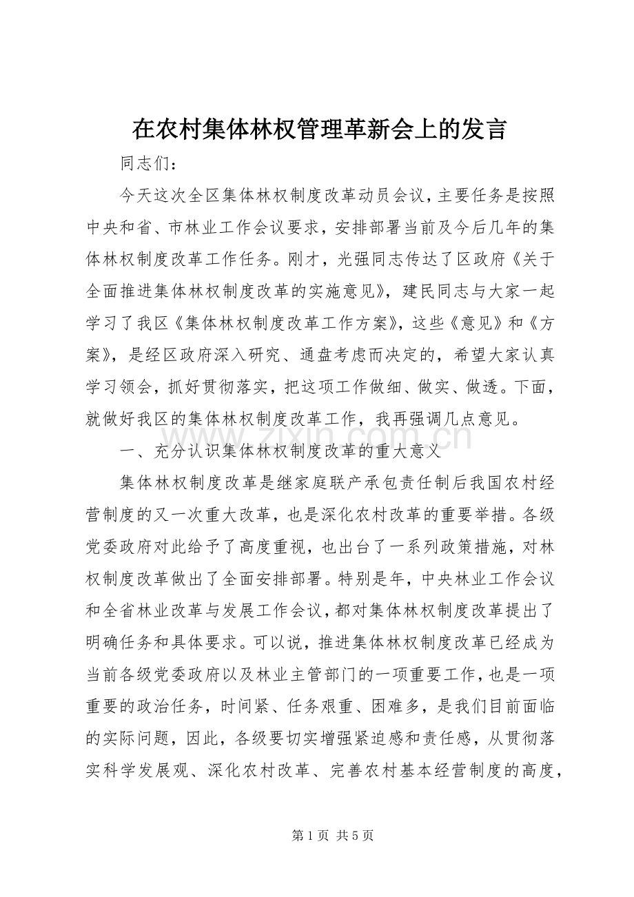 在农村集体林权管理革新会上的发言.docx_第1页